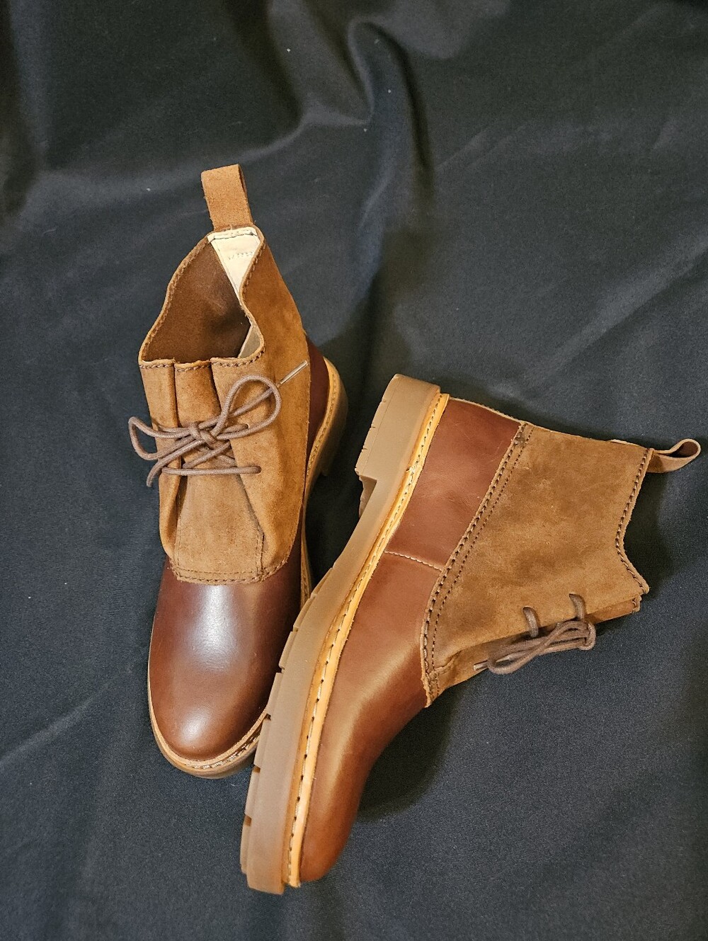Clarks Trace Fawn Mixed Leather Suede Ankle Boots Dark Tan 8M New